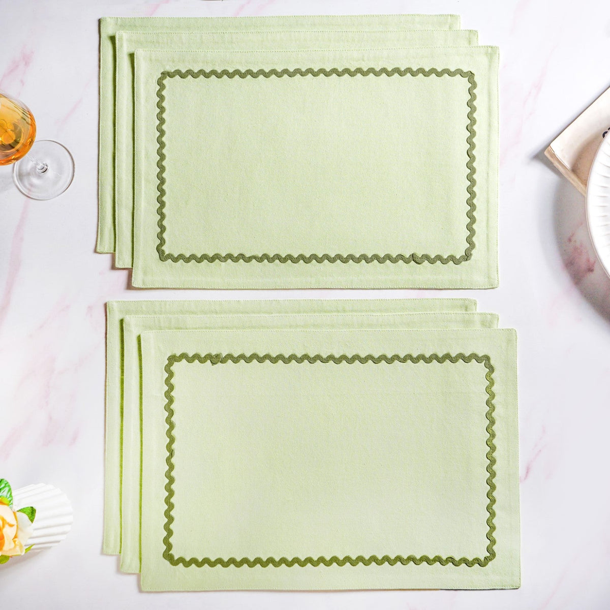 Isabelle Set Of 6 Green Table Mats With Rick Rack Nestasia