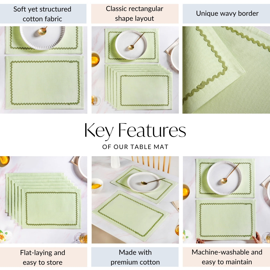 Isabelle Set Of 6 Green Table Mats With Rick Rack Nestasia