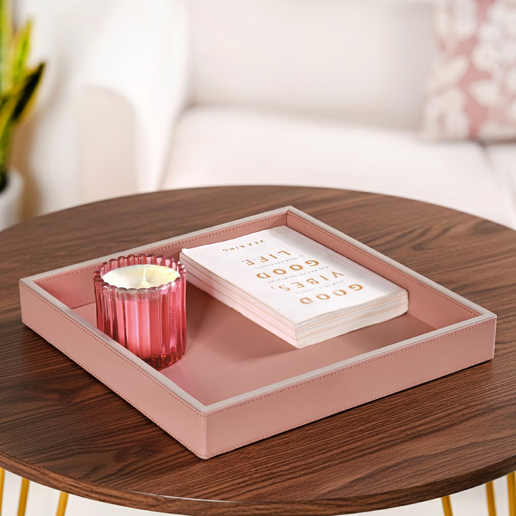 Vegan Leather Desk Organizer Tray Pink Nestasia