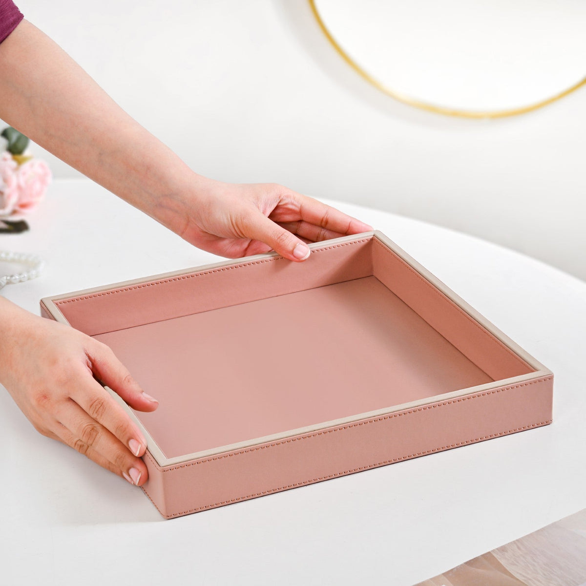Vegan Leather Desk Organizer Tray Pink Nestasia