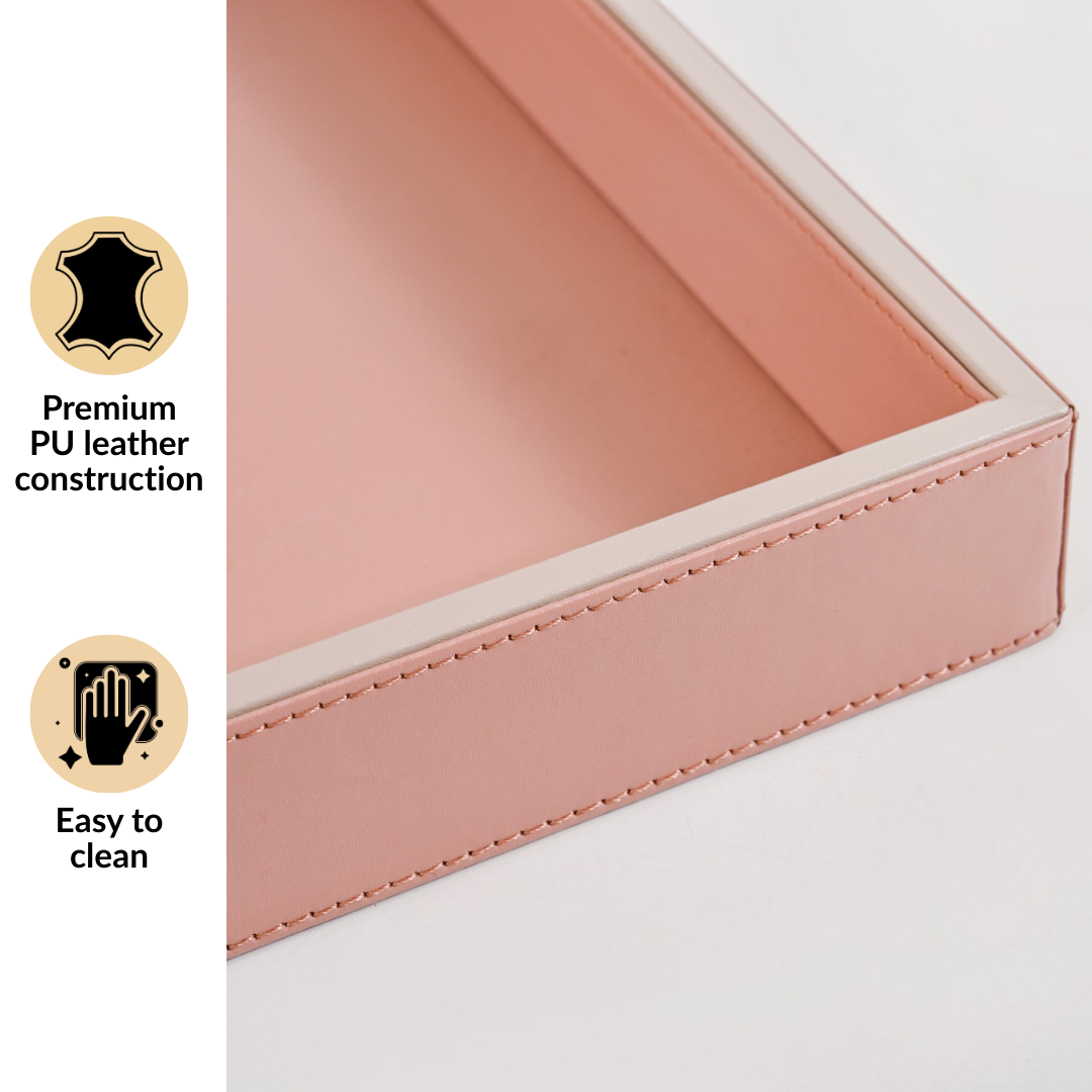 Vegan Leather Desk Organizer Tray Pink Nestasia