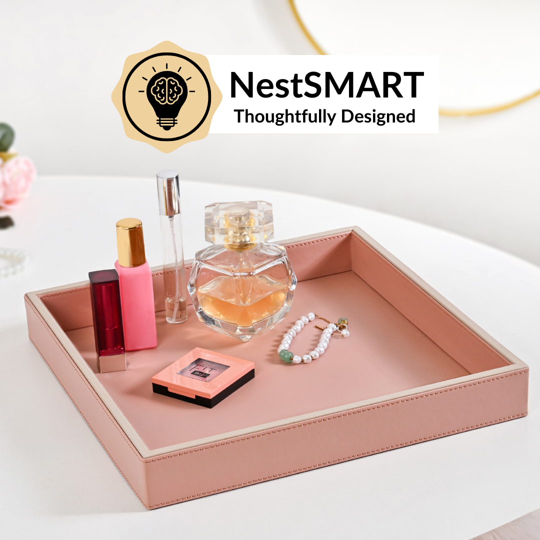 Vegan Leather Desk Organizer Tray Pink Nestasia