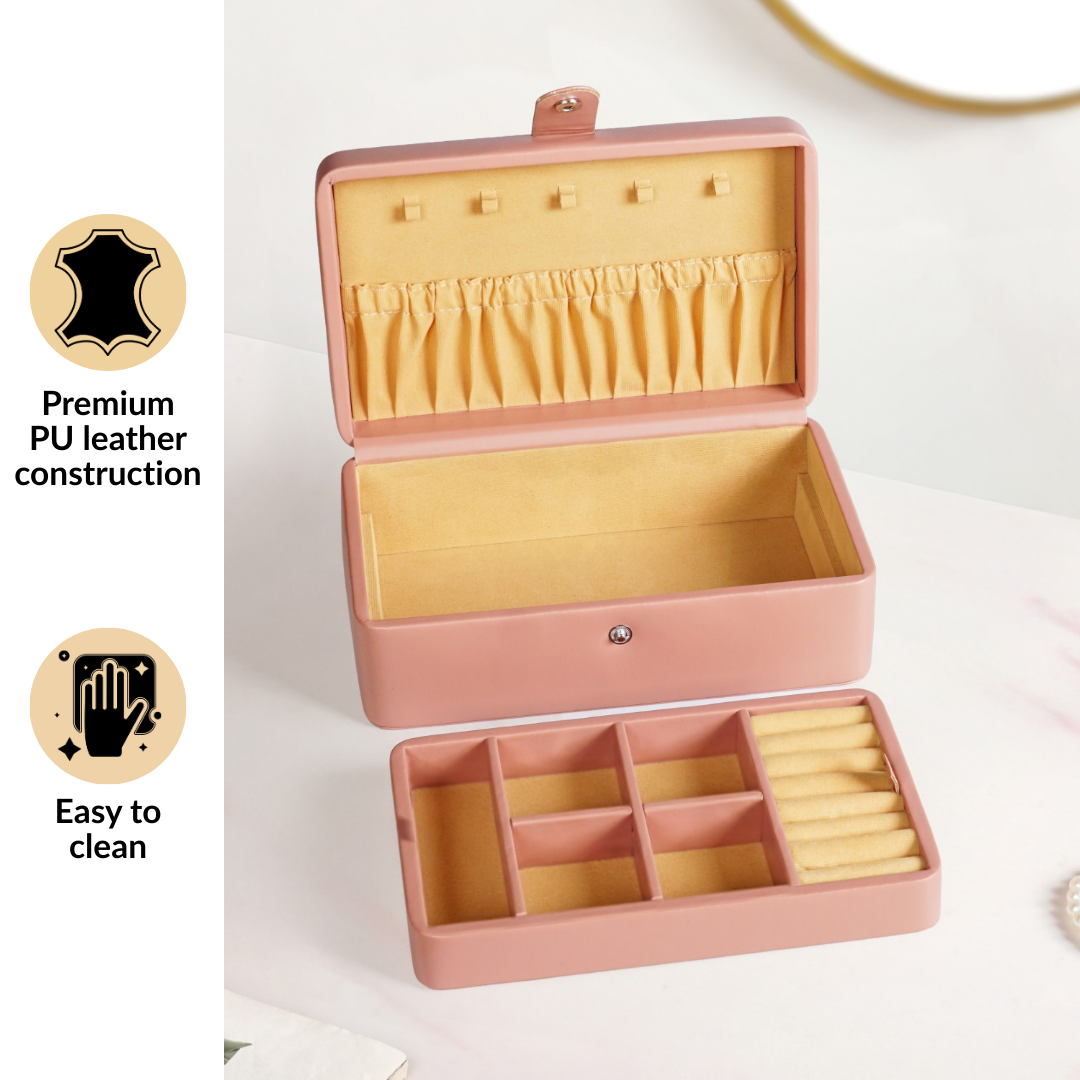 Vegan Leather Two Tier Jewellery Box Pink Nestasia