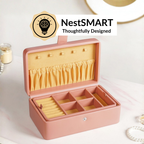 Vegan Leather Two Tier Jewellery Box Pink Nestasia
