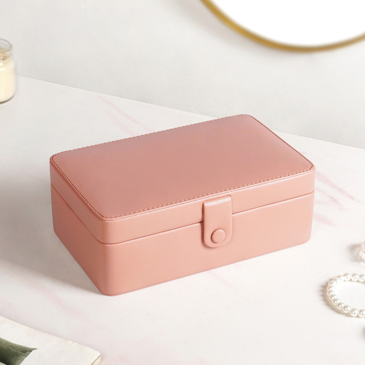 Vegan Leather Two Tier Jewellery Box Pink Nestasia