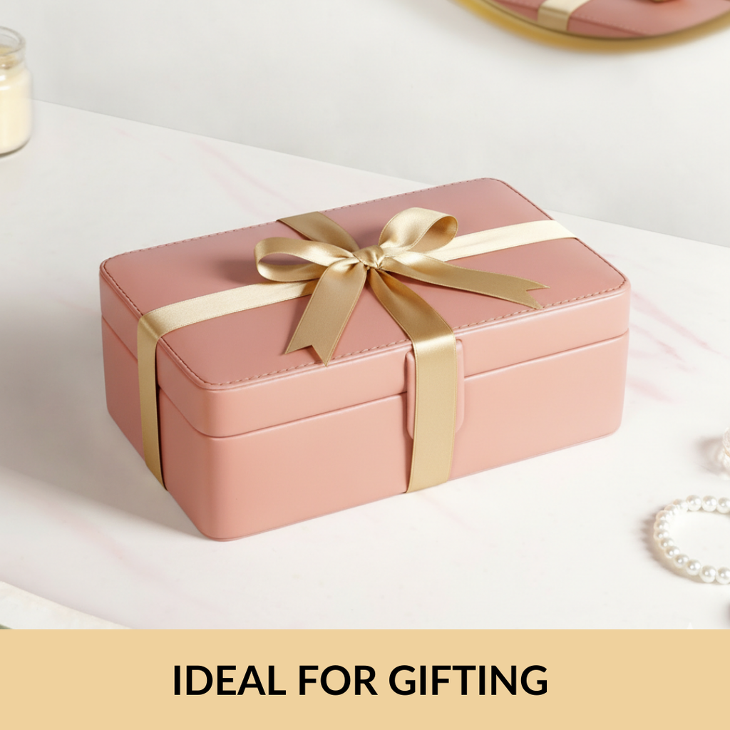 Vegan Leather Two Tier Jewellery Box Pink Nestasia