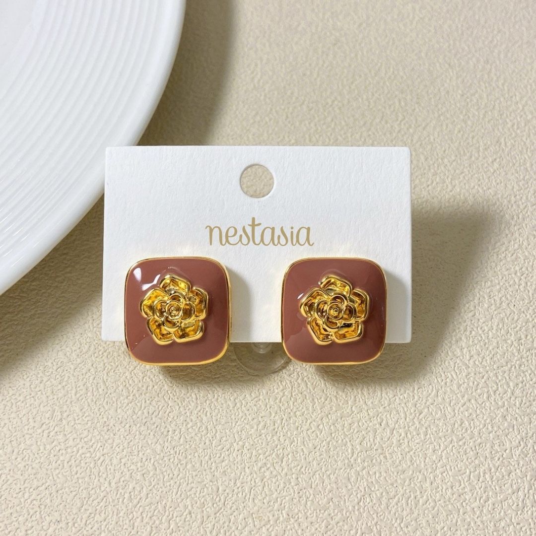 Rose Embossed Stud Earrings Nestasia
