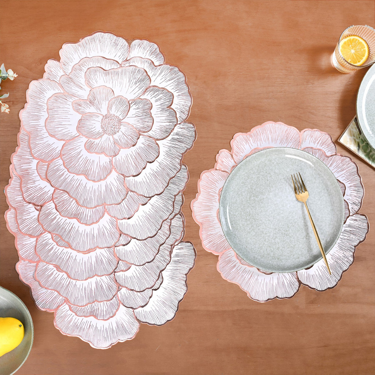 Rose Gold And White Fleur Placemat Set Of 6 Nestasia