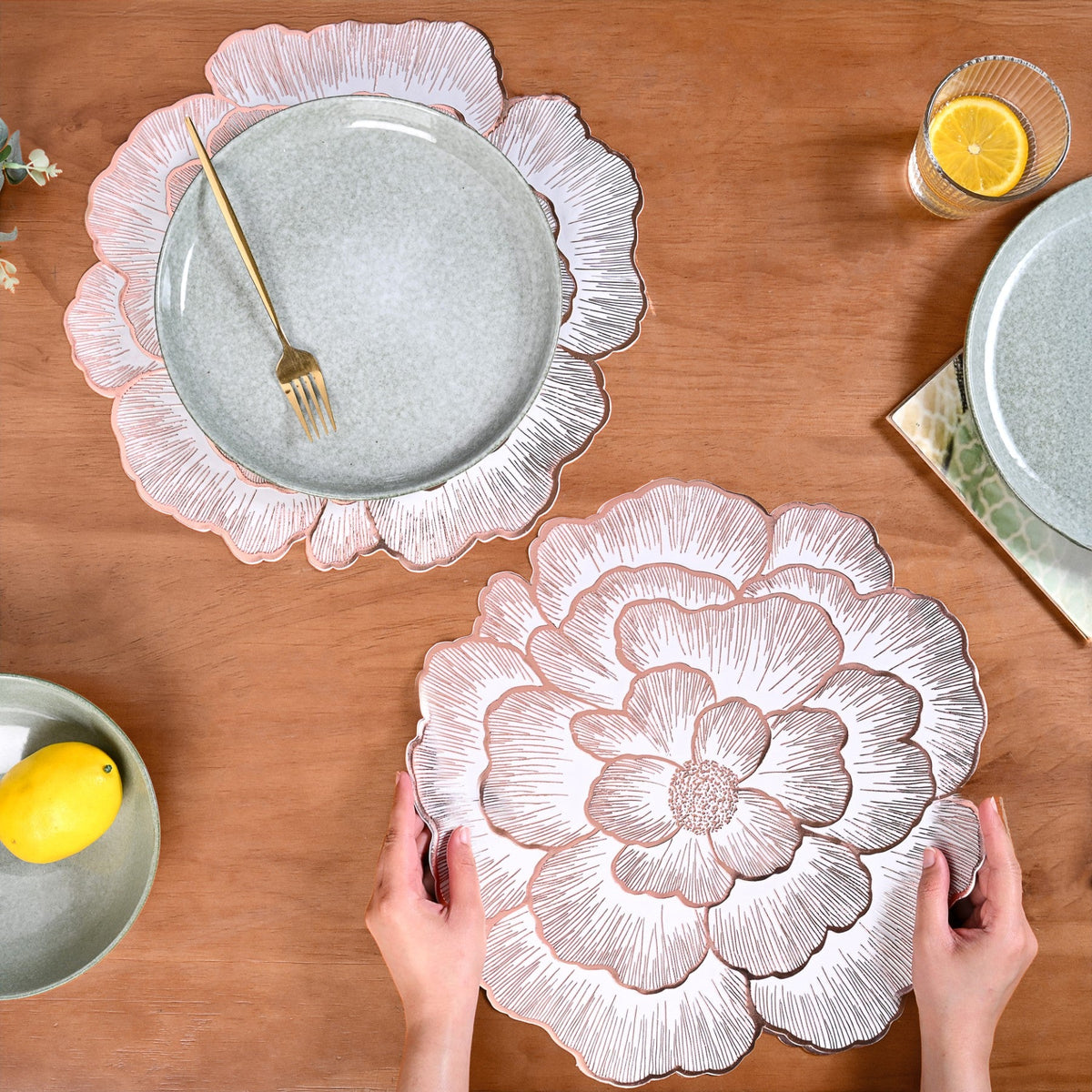 Rose Gold And White Fleur Placemat Set Of 6 Nestasia