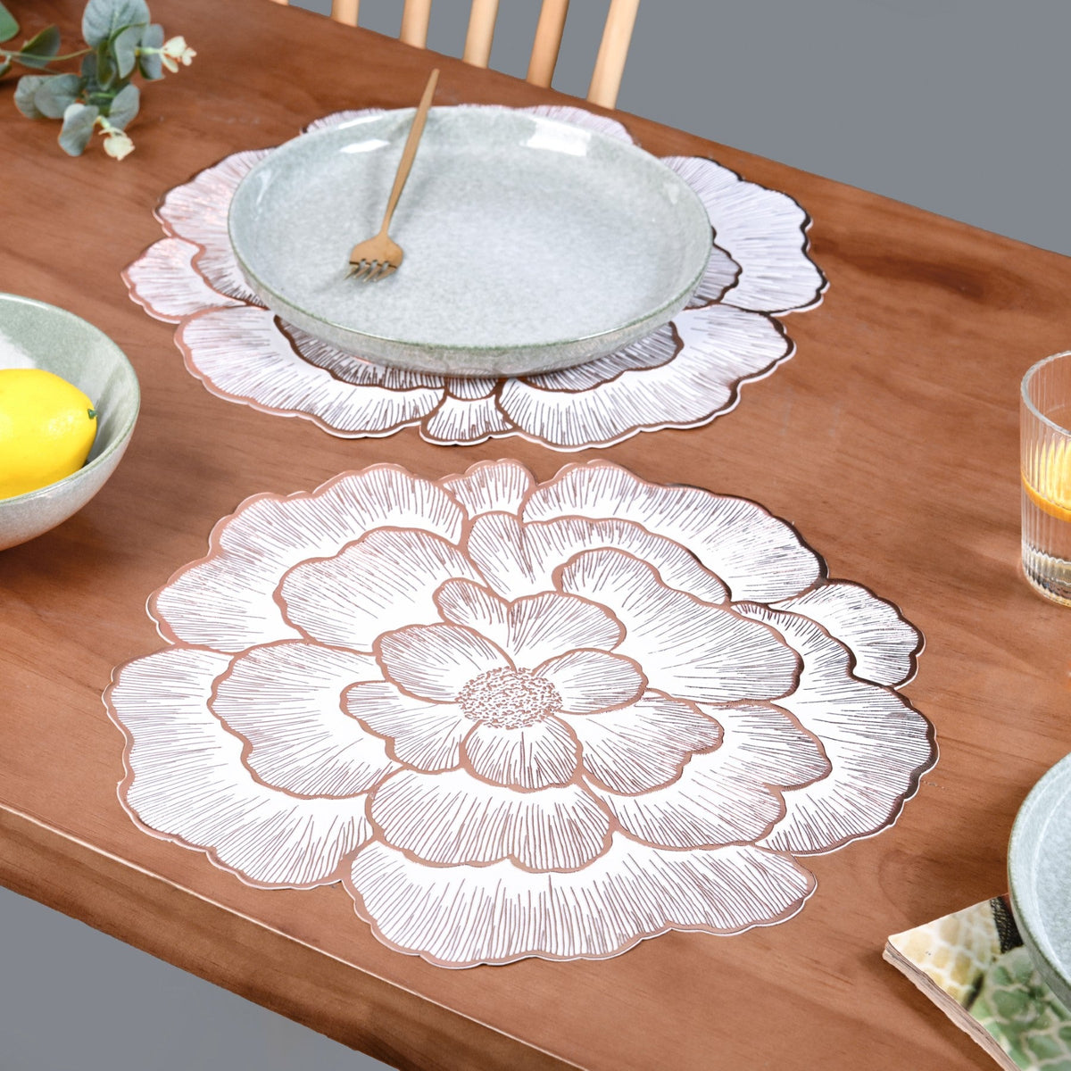 Rose Gold And White Fleur Placemat Set Of 6 Nestasia