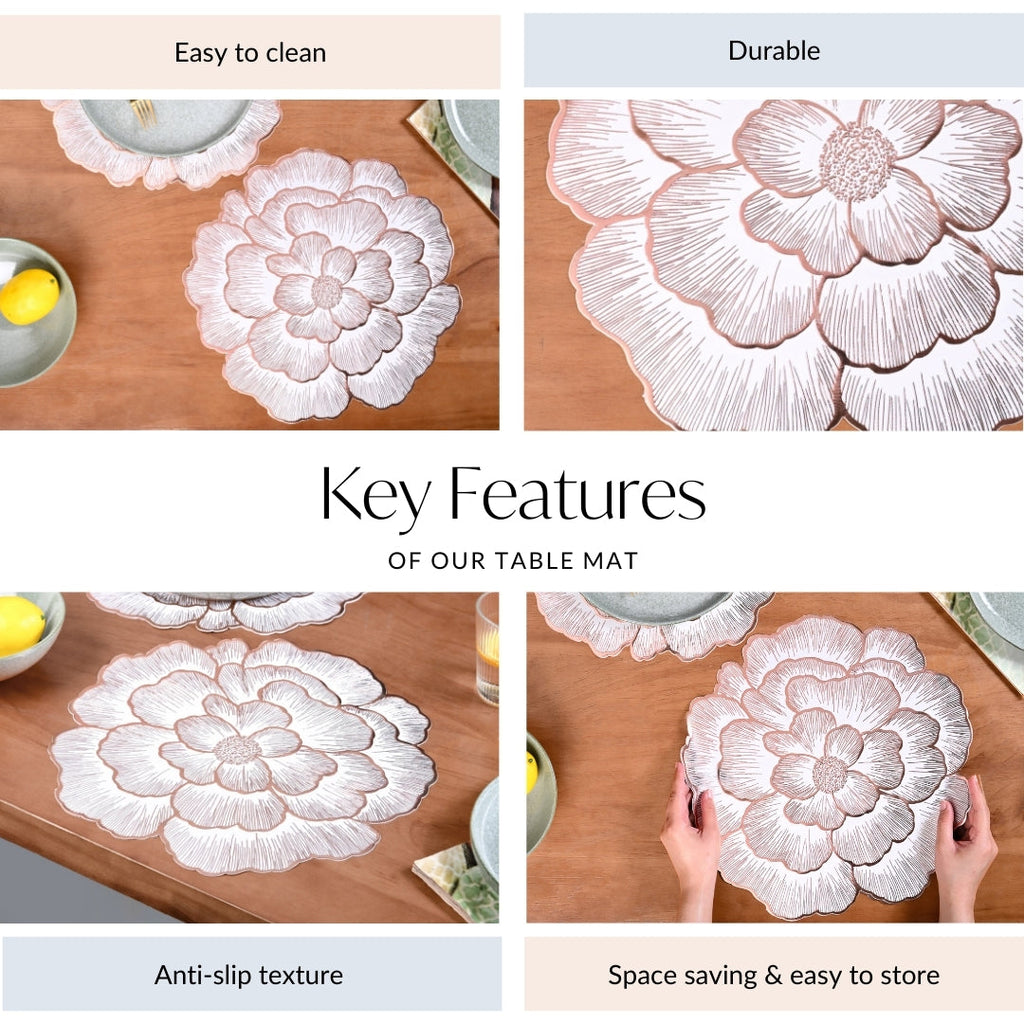 Rose Gold And White Fleur Placemat Set Of 6 Nestasia