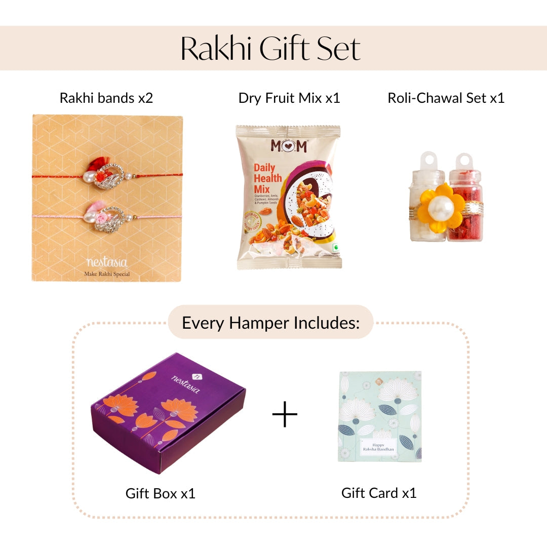 Rose and Pearl Set Of 2 Rakhi Gift Set Nestasia