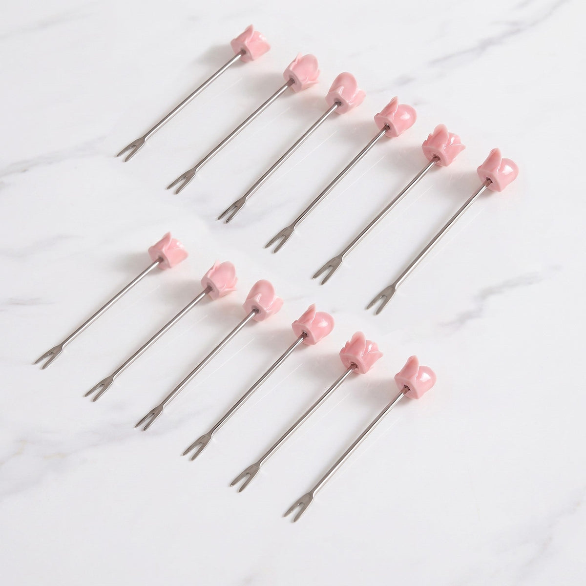 Pink Rose Fruit Fork With Ceramic Vase Set Of 13 Nestasia