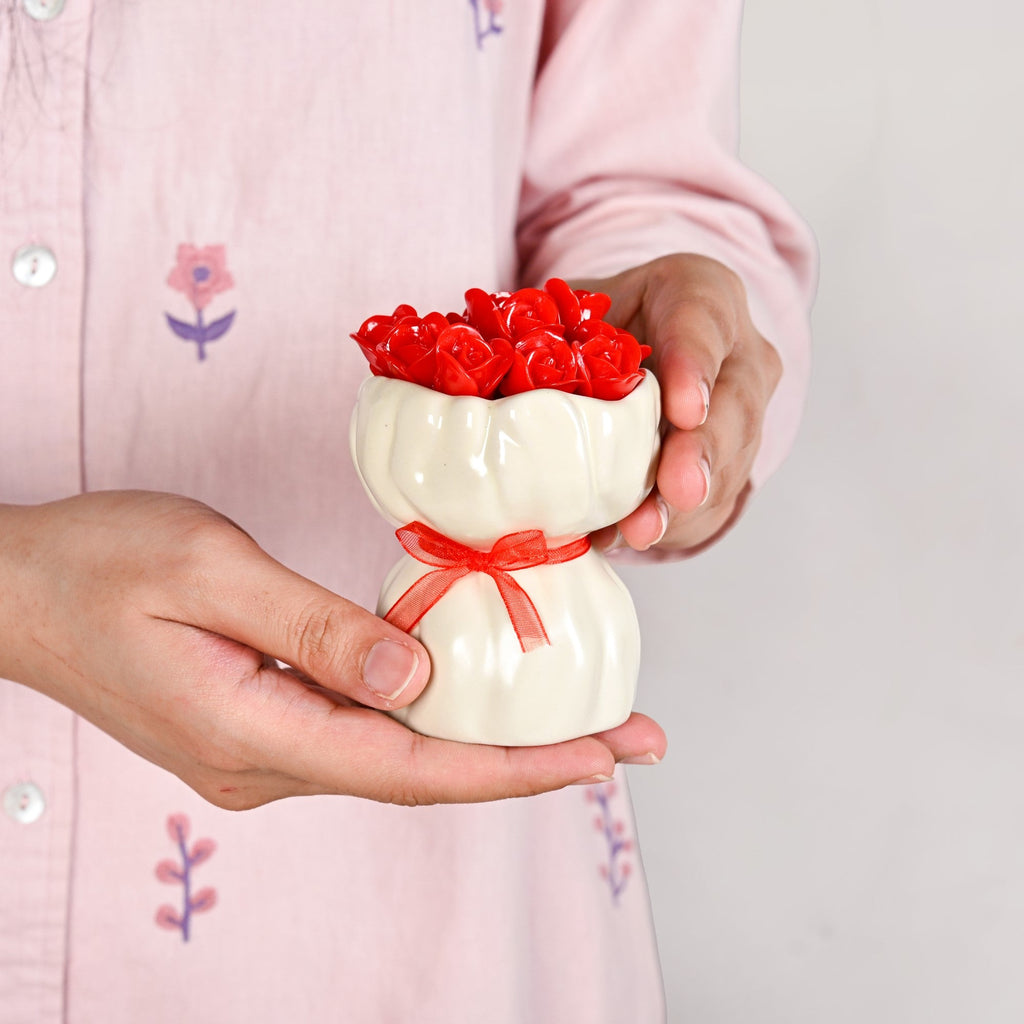 Red Rose Fruit Fork With Ceramic Vase Set Of 13 Nestasia