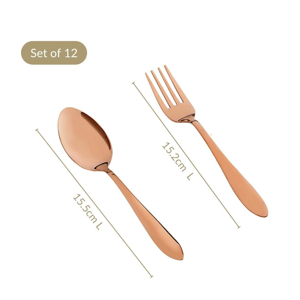 Rose Gold PVD Coated Cutlery Set Of 12 Nestasia