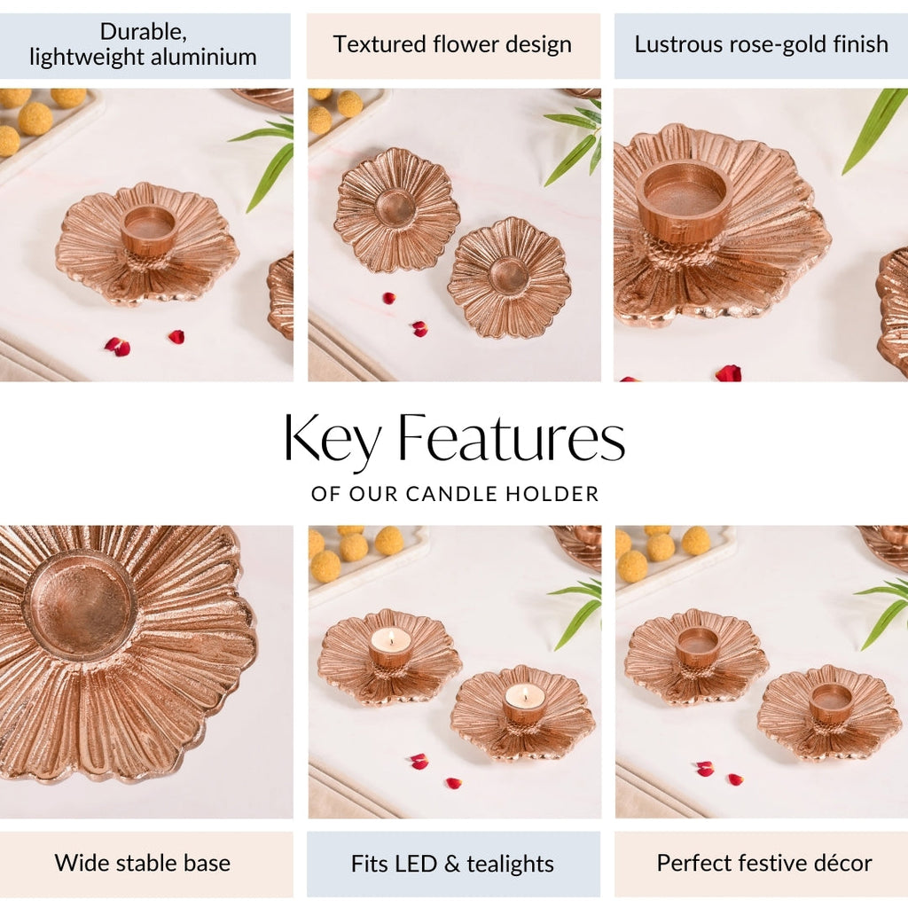 Rose Gold Tealight Candle Holder Set Of 2 In Festive Gift Box Nestasia