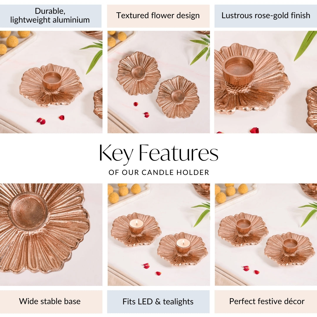 Rose Gold Tealight Candle Holder Set Of 2 In Festive Gift Box Nestasia