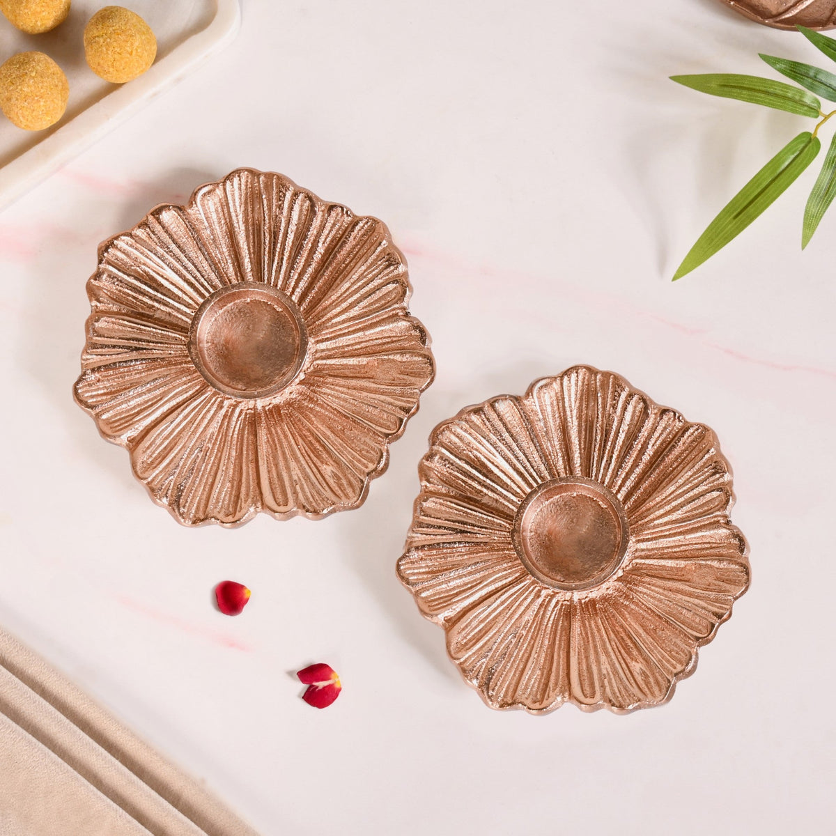 Rose Gold Tealight Candle Holder Set Of 2 In Festive Gift Box Nestasia