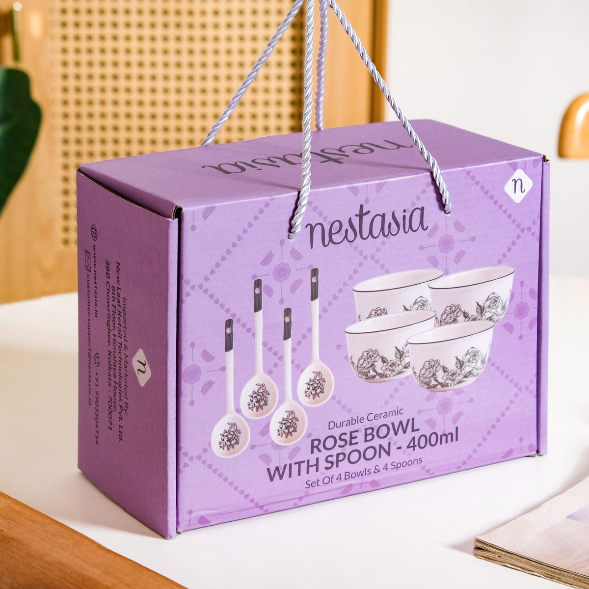 Rosetta Bowls And Spoons Set Of 4 400ml Nestasia