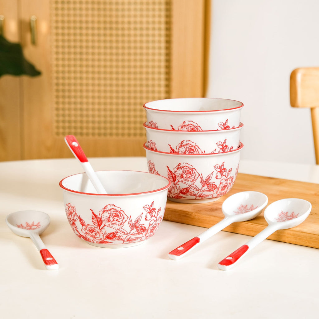 Rosetta Bowls And Spoons Set Of 4 400ml Nestasia