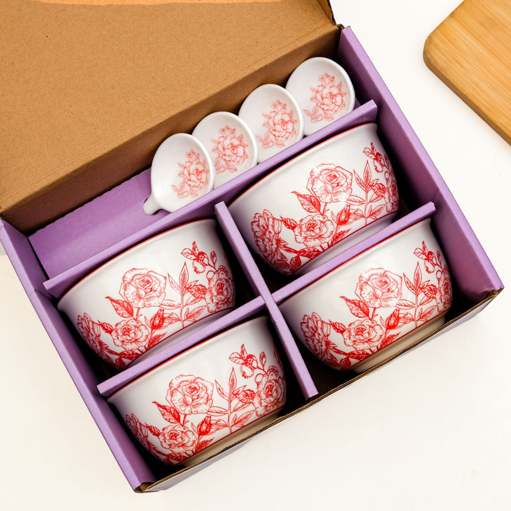 Rosetta Bowls And Spoons Set Of 4 400ml Nestasia