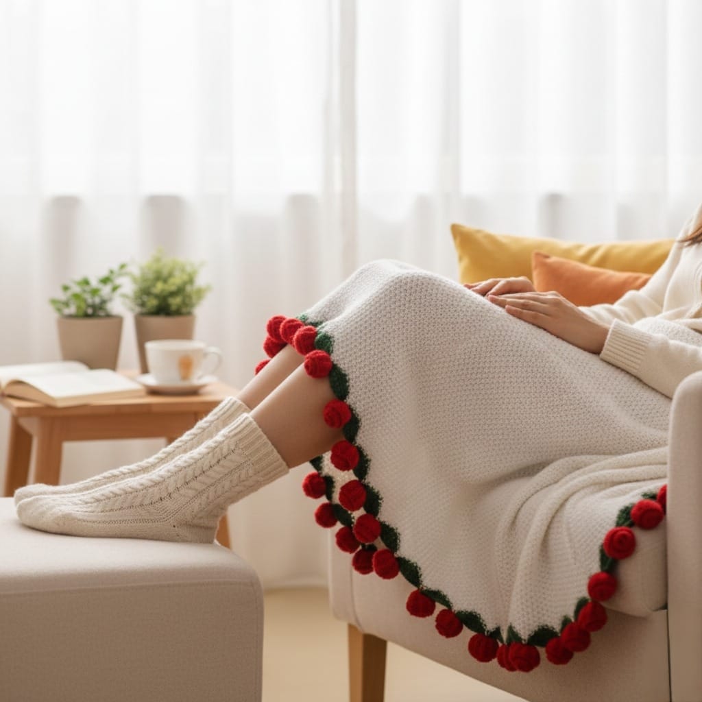 Rosetta Crochet Bouquet Throw Red 80cm Nestasia