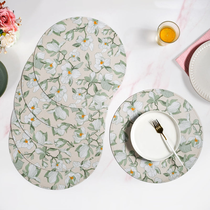 Round Green Poppy Printed Placemats Set Of 6 Nestasia
