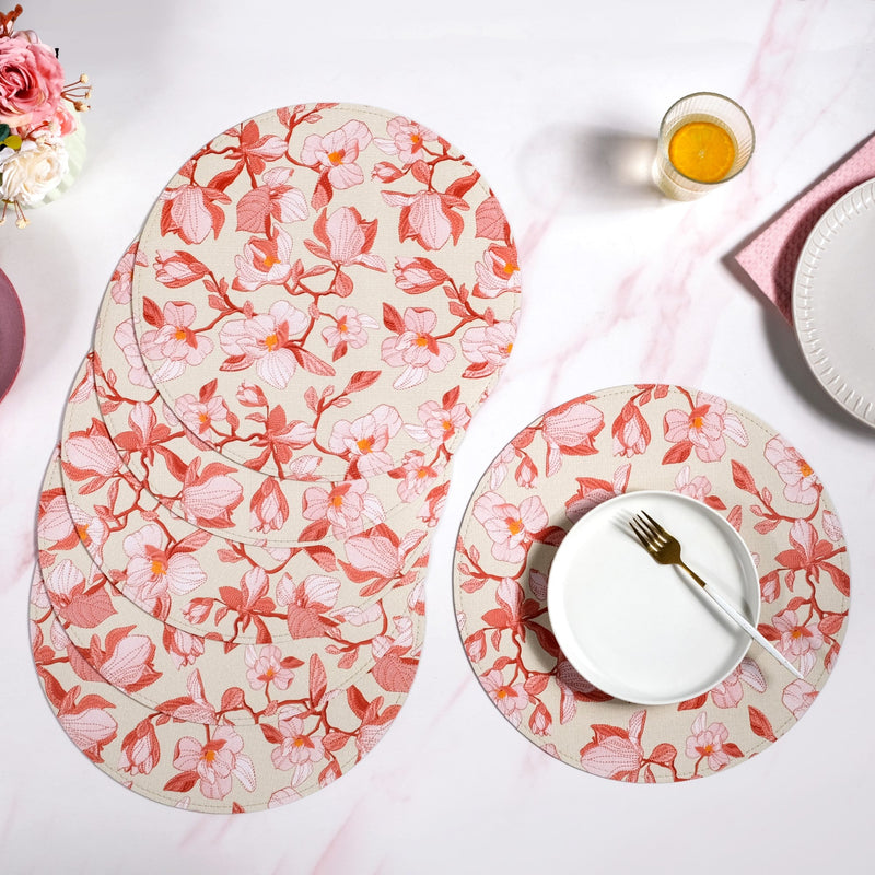 Round Red Poppy Printed Placemats Set Of 6 Nestasia