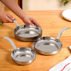 Hammered Stainless Steel Serving Pan With Handle Set Of 3 Nestasia