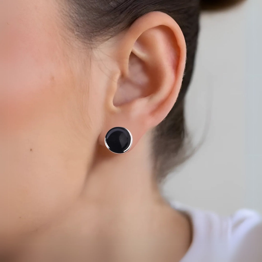 Round Black Stud Earrings Nestasia