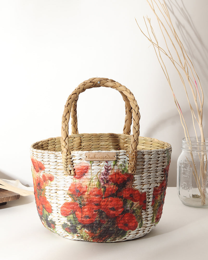 Rustic Seagrass Hamper Basket for Fruits, Snacks, and Eco-Friendly Storage