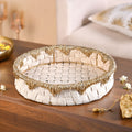 Round Handwoven Tray Basket Gold White Nestasia