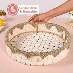 Round Handwoven Tray Basket Gold White Nestasia