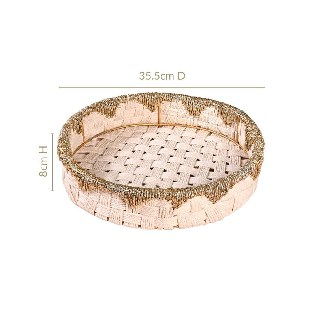 Round Handwoven Tray Basket Gold White Nestasia