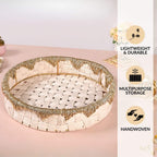 Round Handwoven Tray Basket Gold White Nestasia