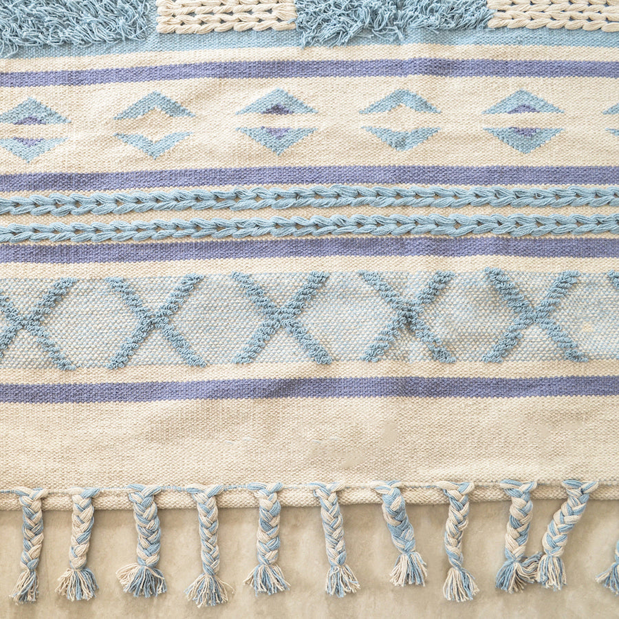 BOHO Bluebell Hand Woven Rug - Blue White & Natural Nestasia