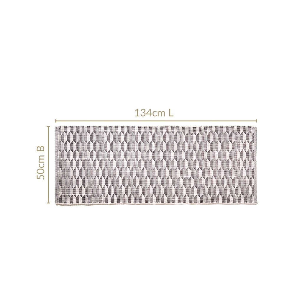 Boho Weave Floor Runner Cotton Mat Brown White 134x50cm Nestasia
