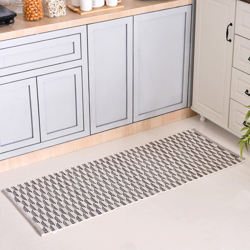 Boho Weave Floor Runner Cotton Mat Brown White 134x50cm Nestasia