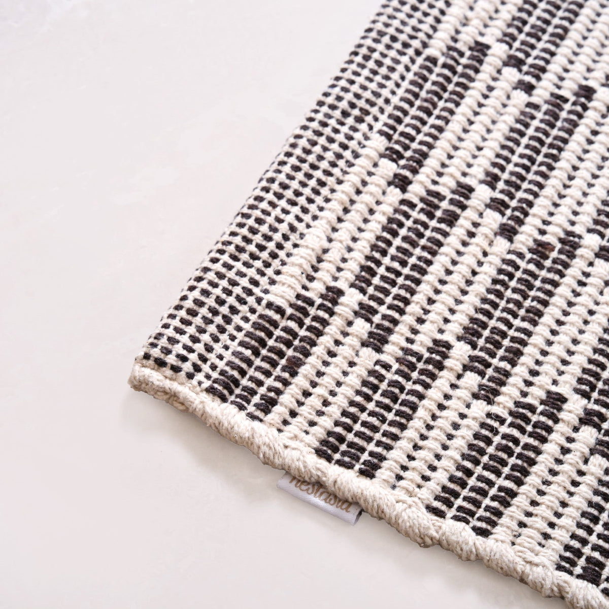 Boho Weave Floor Runner Cotton Mat Brown White 134x50cm Nestasia