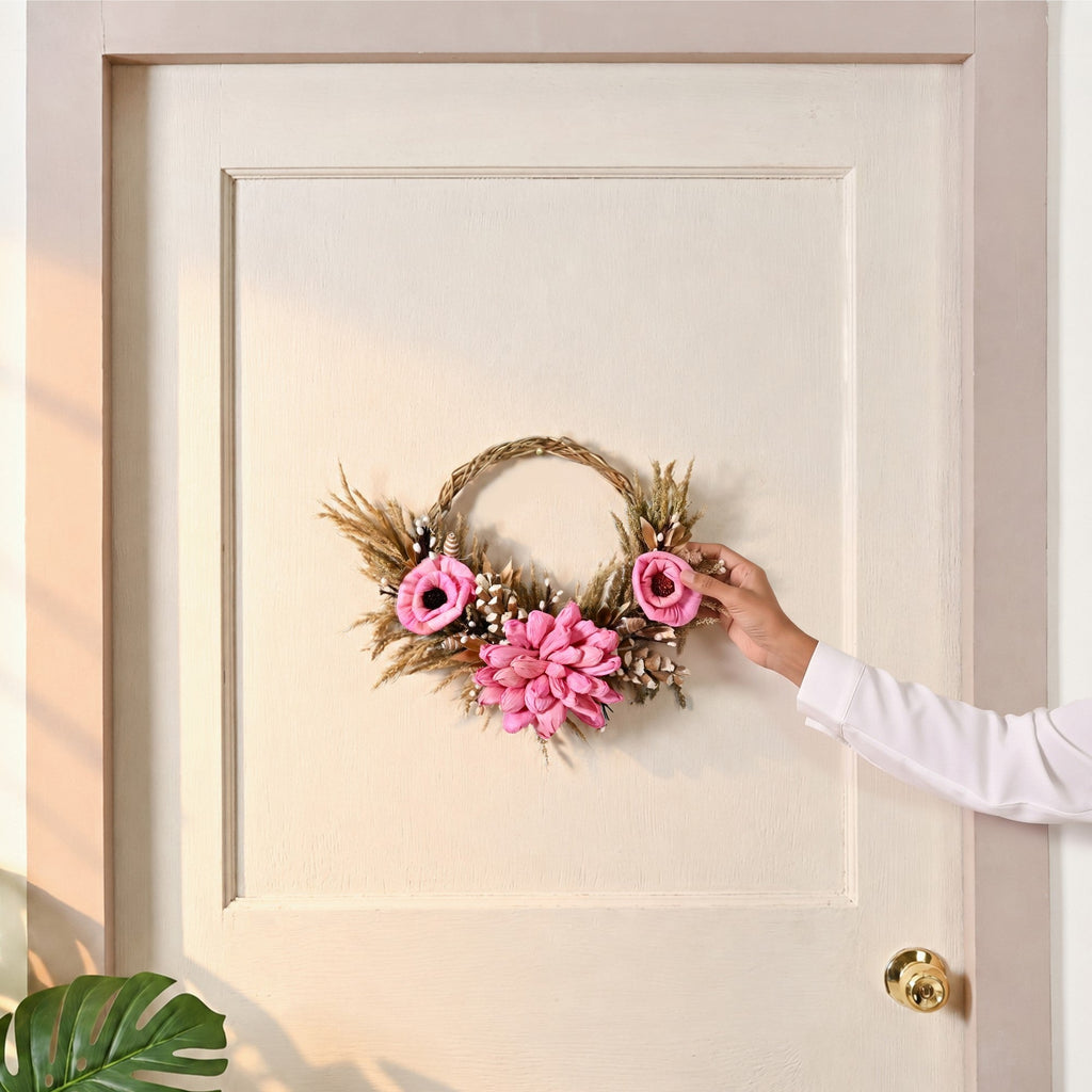 Rustic Rosy Ecofriendly Front Door Wreath 24cm Nestasia