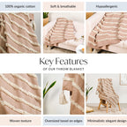Tufted Stripes Throw Blanket Taupe Brown Nestasia