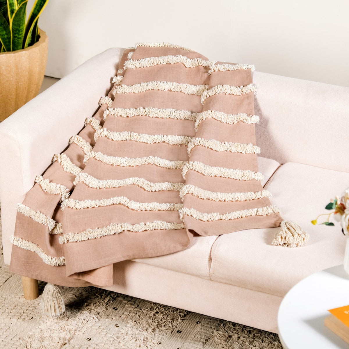 Tufted Stripes Throw Blanket Taupe Brown Nestasia