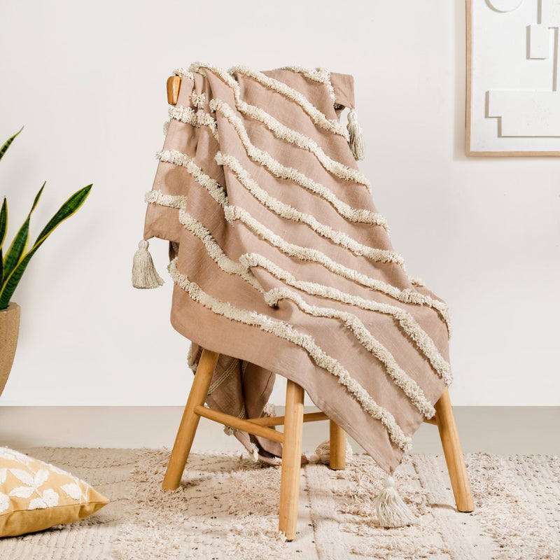 Tufted Stripes Throw Blanket Taupe Brown Nestasia