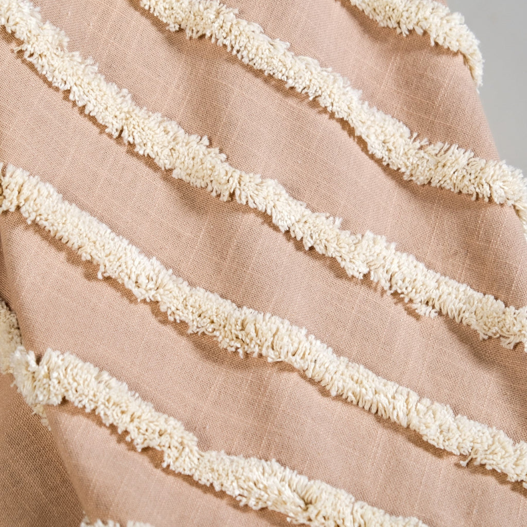 Tufted Stripes Throw Blanket Taupe Brown Nestasia