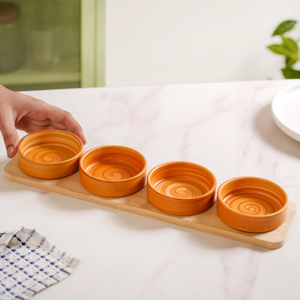 Rustic Style Bowl And Platter Set Of 5 For Sauces Snacks Or Salsa Nestasia