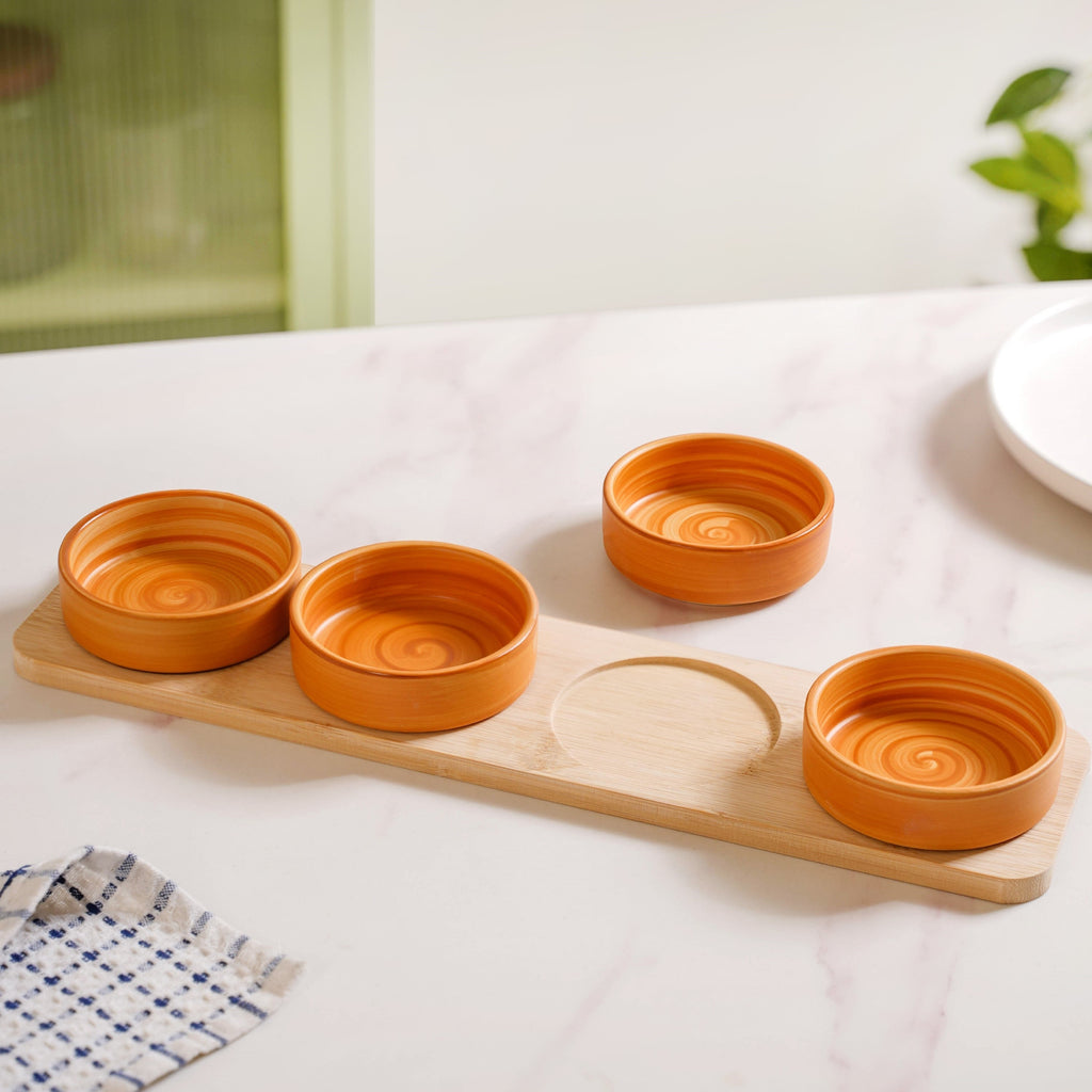 Rustic Style Bowl And Platter Set Of 5 For Sauces Snacks Or Salsa Nestasia