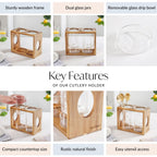 Rustic Wooden Cutlery Stand With Glass Holders Nestasia