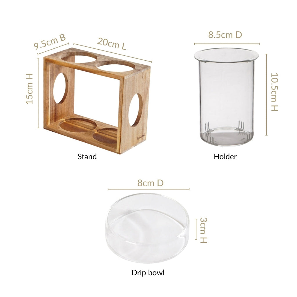 Rustic Wooden Cutlery Stand With Glass Holders Nestasia