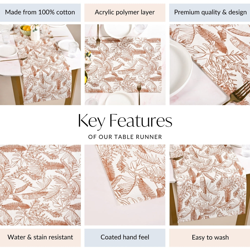 Mocha Fern Table Runner 6 Seater 185x35cm Nestasia
