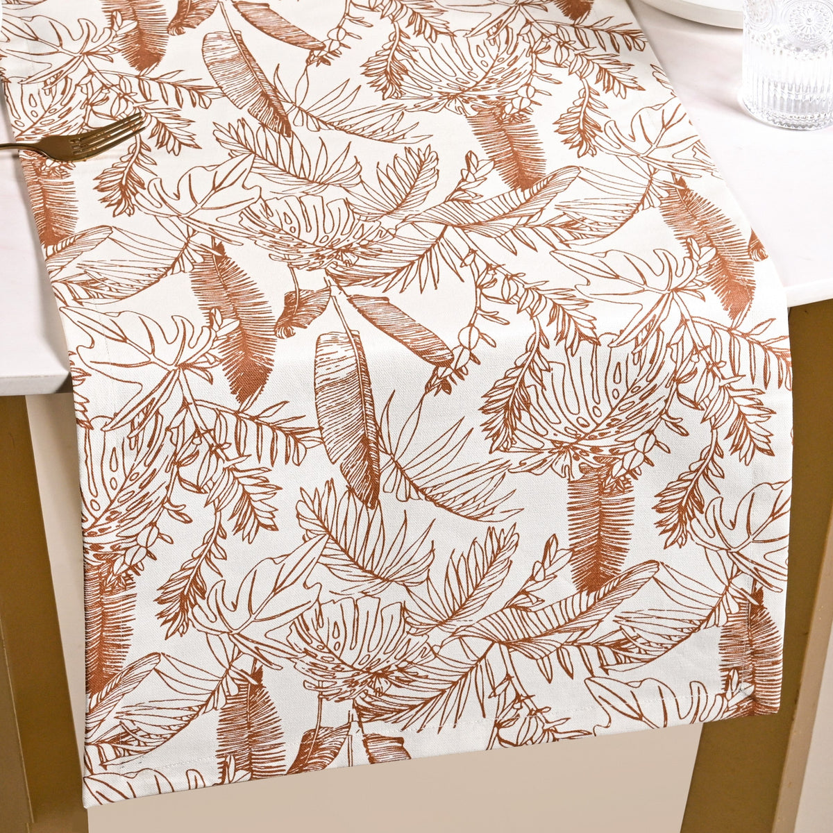 Mocha Fern Table Runner 6 Seater 185x35cm Nestasia